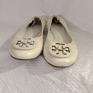 Tory Burch White Reva Signature Logo Ballet Flats